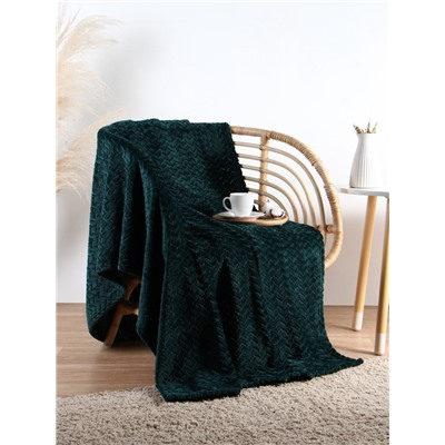 Плед «Этель» Zig-zag, 150×200 см, корал-флис, изумрудный