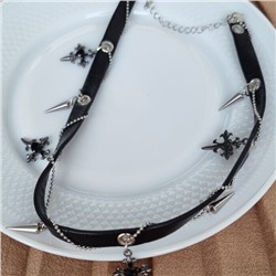 Чокер с подвесками крестом черный кожаный на шею, цвет: черный, арт.001.797