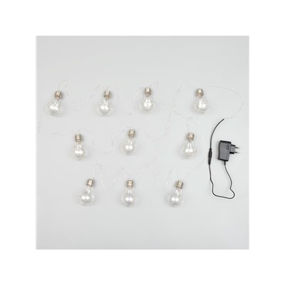 Гирлянда «Нить» 3 м с насадками «Лампочки», IP20, серебристая нить, 100 LED, свечение синее, 3.5 В