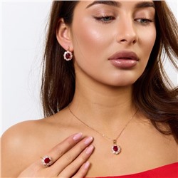 Комплект ювелирной бижутерии коллекция "Дубай" серьги, кулон и кольцо 20 р, покрытие позолота, вставка: фианиты, цвет: красный и прозрачный, арт.414.187-20