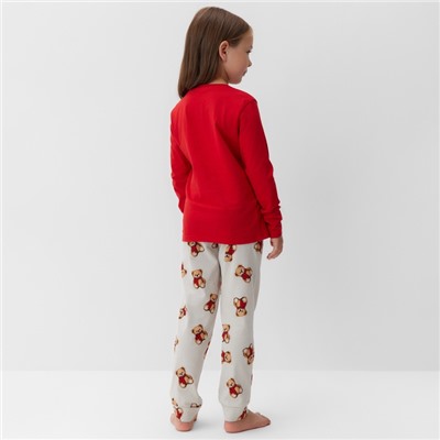 Пижама детская (лонгслив и брюки) KAFTAN «Мишка в шарфе» размер 28 (86-92 см)