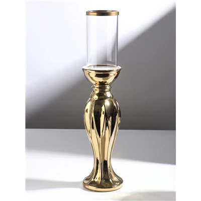 Подсвечник на 1 свечу «Версаль», керамика, стекло, d=7.5 см, золото, 10.5×10.5×44.5 см