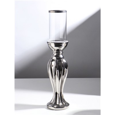 Подсвечник на 1 свечу «Версаль», керамика, стекло, d=7.5 см, серебро, 10.5×10.5×44.5 см