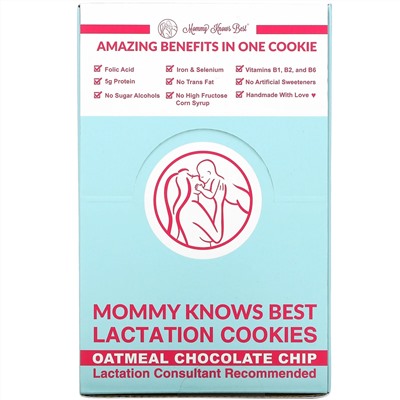 Mommy Knows Best, Lactation Cookies, печенье с овсяно-шоколадной крошкой, 10 шт., 57 г (2 унции) каждое