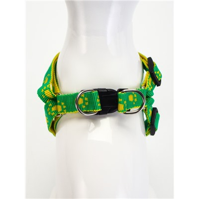 Шлейка с поводком «Большая лапа», ширина 1.5 см, поводок 120 см, шлейка 28-42 см, зелёная, жёлтая