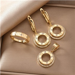 Комплект ювелирной бижутерии Итальянское золото (покрытие желтое 14к) серьги, кулон и кольцо 17 р, вставка: фианиты, цвет: прозрачный, арт.217.335-17