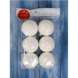 Ёлочные игрушки «Пушинка - бисер», шары новогодние, d=5.5 см, набор 6 шт., белый