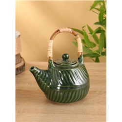 Набор чайный «Флора 2», чайник, 2 кружки, 27×26×16 см, керамика, зелёный