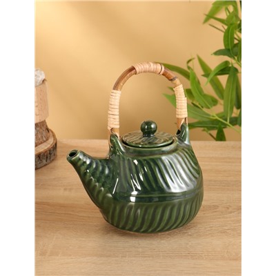 Набор чайный «Флора 2», чайник, 2 кружки, 27×26×16 см, керамика, зелёный