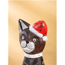 Фигура интерьерная «Кот новогодний», 14×10×40 см, дерево