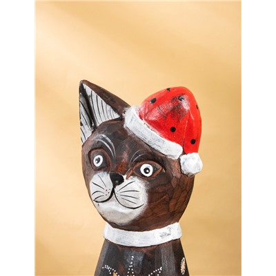 Фигура интерьерная «Кот новогодний», 14×10×40 см, дерево