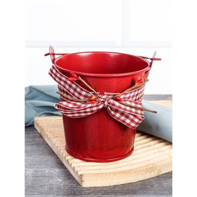 Ведерко для сервировки с эффектом старения 10х10х7см / YW08 /уп 144/ Новогоднее/ Красное
