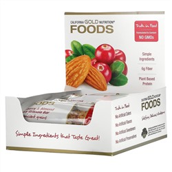 California Gold Nutrition, Foods, жевательные батончики-мюсли с клюквой и миндалем, 12 батончиков весом 1,4 унции (40 г) каждый