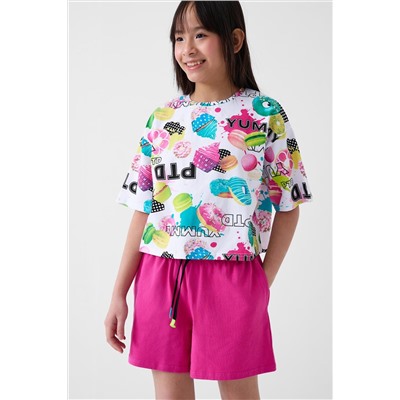 Комплект трикотажный для девочек: фуфайка (футболка), шорты PLAYTODAY, 1244406