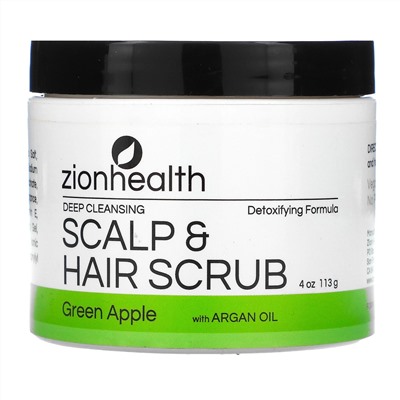 Zion Health, скраб для глубокого очищения кожи головы и волос с аргановым маслом и зеленым яблоком, 113 г (4 унции)