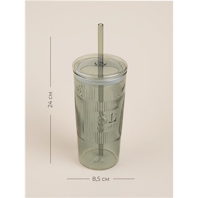 Стакан SL Home «Идиллия», 650 мл, 8.5×24 см, стекло, с трубочкой, зелёный