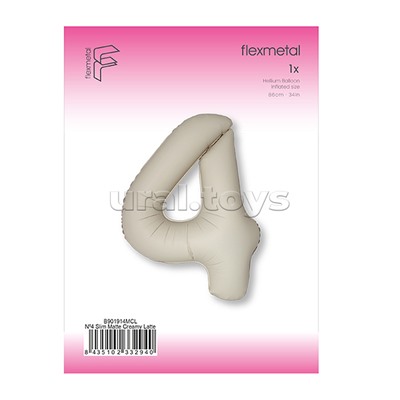 Шар (40''/102 см) Цифра, 4 Slim, Кремовый Латте, Матовый, 1 шт. в уп.