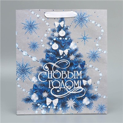 Пакет подарочный новогодний крафтовый «С Новым годом», M 26×30×9 см