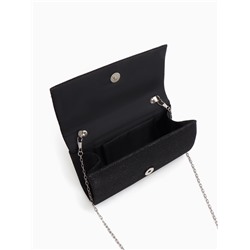 Сумка-клатч женская на магните, на серебристой цепочке, блестящая, чёрная