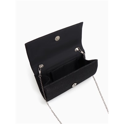 Сумка-клатч женская на магните, на серебристой цепочке, блестящая, чёрная