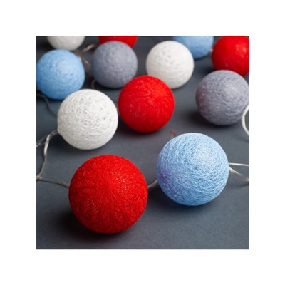 Гирлянда «Нить» 5 м с насадками «Клубки красно-голубые», IP20, прозрачная нить, 20 LED, свечение тёплое белое, 220 В