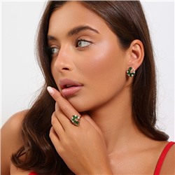 Комплект ювелирной бижутерии коллекция "Дубай" серьги и кольцо 16 р, покрытие позолота, вставка: фианиты, цвет: изумрудно-зеленый и прозрачный, арт.215.480-16
