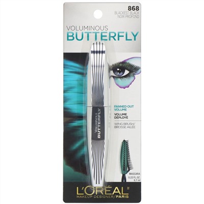 L'Oreal, Тушь для ресниц Voluminous Butterfly, оттенок 868 угольно-черный, 6,7 мл