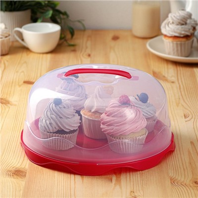 Тортовница с крышкой Доляна, d=26 см, пластик, зелёная