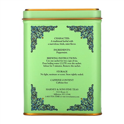 Harney & Sons, HT Tea Blend, чай из перечной мяты, без кофеина, 20 чайных пакетиков, 40 г (1,4 унции)