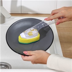 Губка для посуды Доляна, с ручкой дозатором, поролон, абразивное покрытие, 24×5.5×8 см