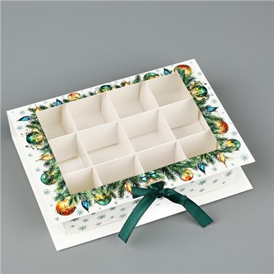 Коробка под 12 конфет с ячейками «С Новым годом!» 18.5×13.5×3.5 см