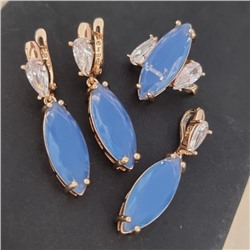 Комплект ювелирной бижутерии коллекция "Дубай" серьги, кулон и кольцо 19 р, покрытие позолота, вставка: стекло и фианиты, цвет: голубой и прозрачный, арт.414.248-19
