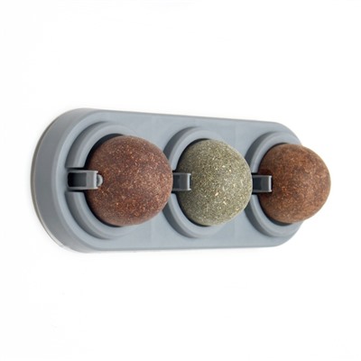 Игрушка для кошек из кошачьей мяты «Вращающиеся шарики» на основании,14×6 см, серая