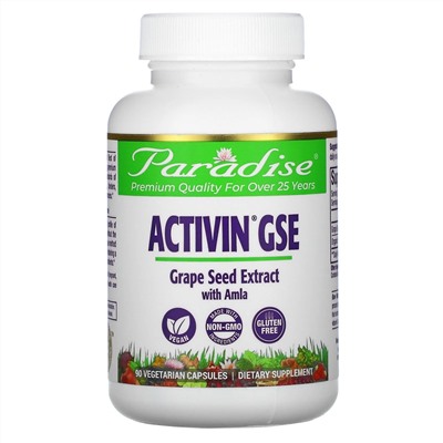 Paradise Herbs, ActiVin, экстракт из косточек винограда, 90 растительных капсул