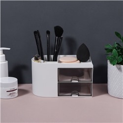 Органайзер для хранения косметики, многоуровневый, 3 секции, 2 ящика, 18×10×10 см, белый, чёрный