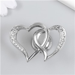 Фурнитура для шкатулки, ручка «Два сердца», металл, стразы, серебро 3.8×5.4×2.4 см