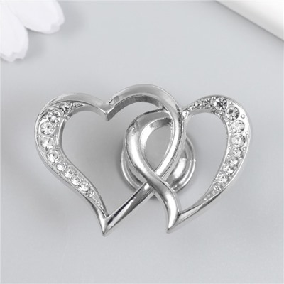 Фурнитура для шкатулки, ручка «Два сердца», металл, стразы, серебро 3.8×5.4×2.4 см