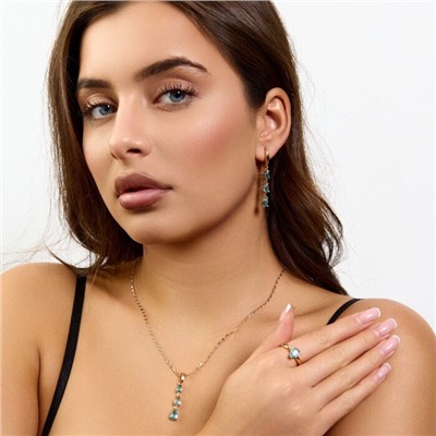 Комплект ювелирной бижутерии коллекция "Дубай" серьги, кулон и кольцо 19 р, покрытие позолота, вставка: фианиты, цвет: нежно-голубой, арт.414.306-19