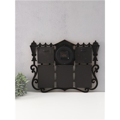 Фоторамка - коллаж на 5 фото с часами настенными «Семья», 48×38 см, циферблат d=12 см