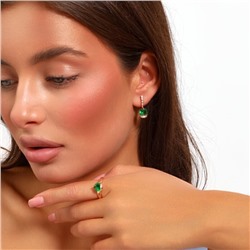 Комплект ювелирная бижутерия коллекция  "Дубай" серьги и кольцо 18 р, покрытие: позолота, вставка: фианиты, цвет: зеленый и прозрачный, арт.217.314-18