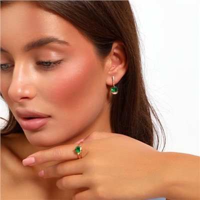 Комплект ювелирная бижутерия коллекция  "Дубай" серьги и кольцо 18 р, покрытие: позолота, вставка: фианиты, цвет: зеленый и прозрачный, арт.217.314-18