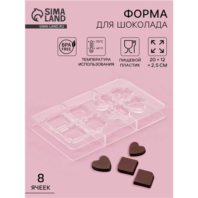 Форма для конфет и шоколада «Мерси», 8 ячеек, 20×12×2.5 см, прозрачная