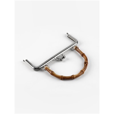 Фермуар пришивной, 21×9.5 см, с бамбуковой ручкой d=11×15.5 см, цвет коричневый, серебряный