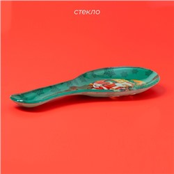 Подставка под ложку Доляна «Счастливый Санта», 21×7.5 см, стекло, зелёная