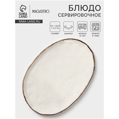 Блюдо сервировочное Magistro Alpine Frost, 33×22.8×2.5 см, овальное, фарфор, белое