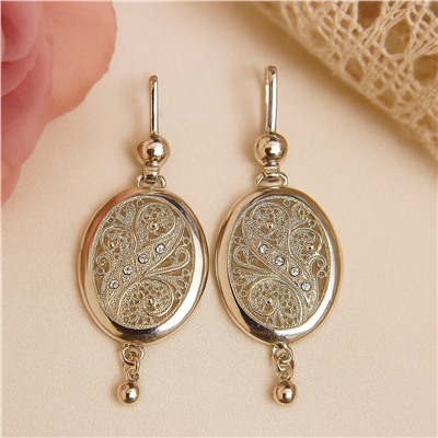 Серьги подвески ювелирная бижутерия коллекция "Дубай", покрытие: посеребрение, вставка: цирконы, цвет: прозрачный, арт.007.046