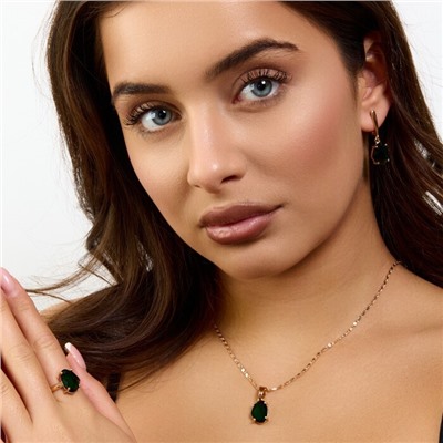 Комплект ювелирной бижутерии коллекция "Дубай" серьги, кулон и кольцо 17 р, покрытие позолота, вставка: стекло, цвет: голубой, арт.414.324-17