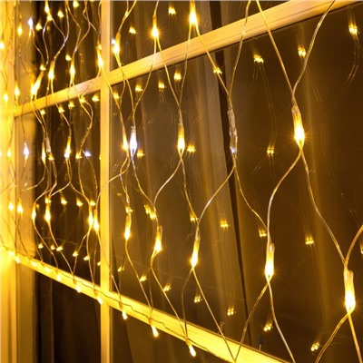 Гирлянда «Сеть» 1.2×1.5 м, IP44, УМС, прозрачная нить, 36 LED, свечение тёплое белое, мерцание белым 24 В