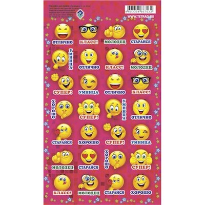 Наклейки  110х170 мм для ОЦЕНОК "Смайлики 3" НакО48 Гранит