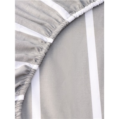 Простыня на резинке 2-спальная «Этель» Gray stripes, 180×200+25 см, поплин